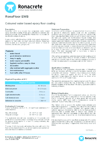 RonaFloor EWB Technical Data Sheet