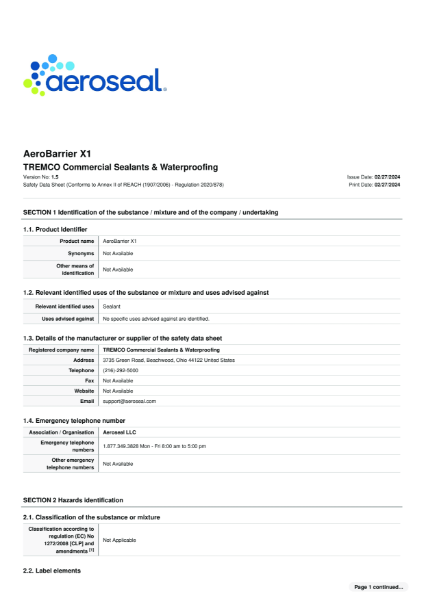 AeroBarrier UK - Safety Data Sheet