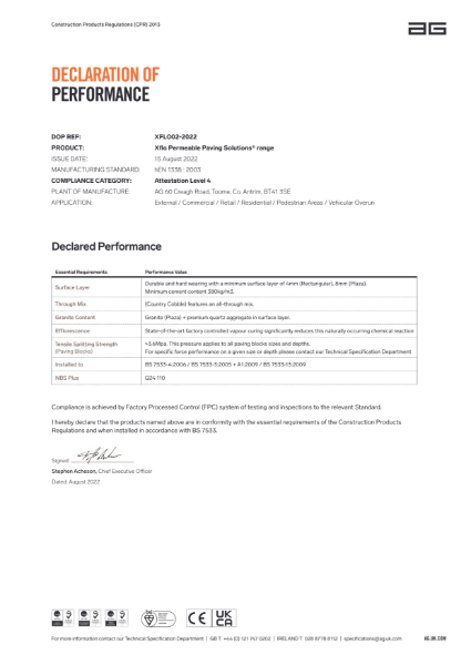 Certificate of constancy of performance