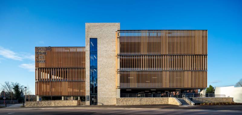 VTX Pigmented Redwood Timber Fins - Sadlers Mead Car Park Case Study