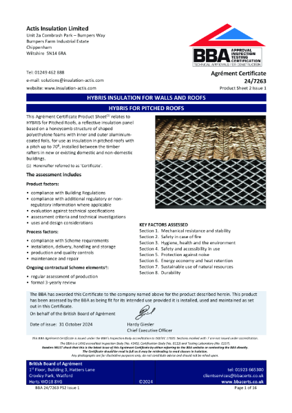 BBA Certificate - Hybris - PS2 - Pitched Roofs
