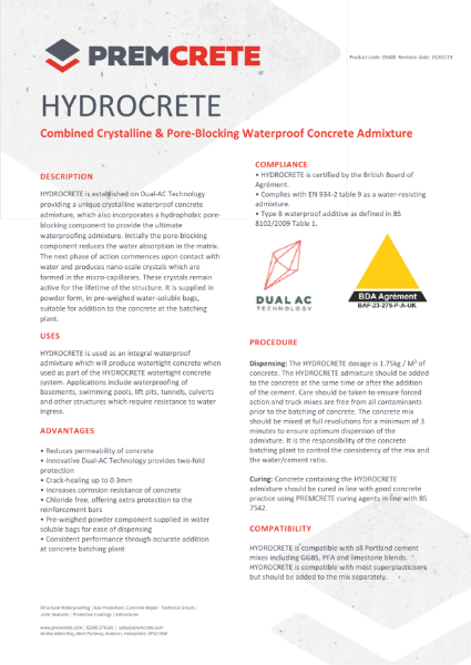 HYDROCRETE Product Datasheet