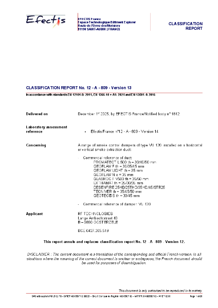 Classification report acc. to EN 13501-4