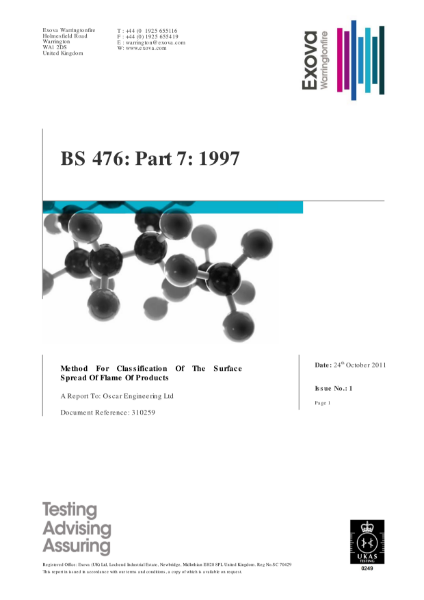 Warringtonfire: Evo-Panel 
BS 476 Part 7: 1997. Method for classification of the surface spread of flame of products.