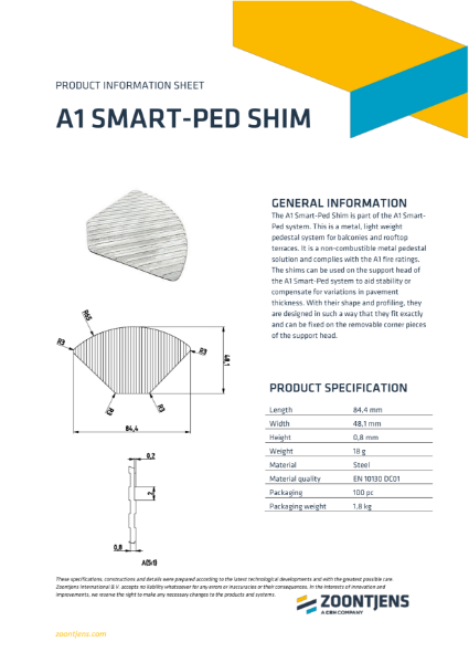A1 Smart-Ped Shim Product Information Sheet