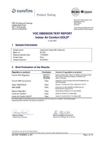 Eurofins Johnstone's Aqua WB Undercoat Indoor Air Comfort Gold