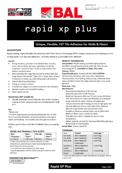 BAL Rapid XP Plus Technical Datasheet