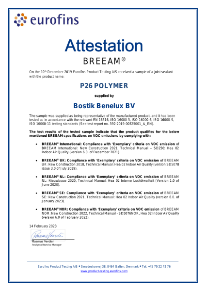 Bostik P26 Polymer BREEAM Attestation
