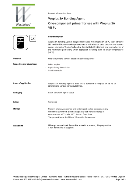 Weplus SA Bonding Agent - Product information sheet