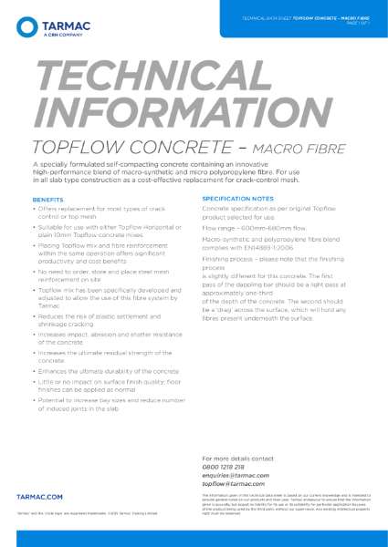 Topflow concrete Macro Fibre - fibre reinforced self compacting concrete