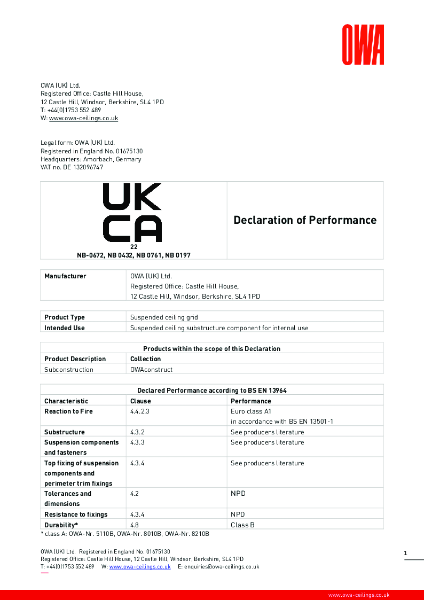 OWAconstruct system and grid components DoP - Level 3