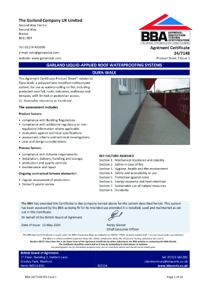 Dura-Walk BBA Certificate: 24/7148