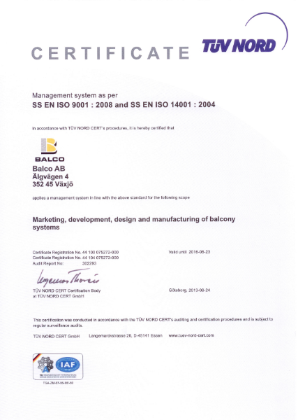 SS EN ISO 9001:2008 and SS EN ISO 14001:2004