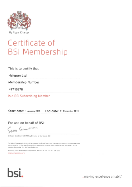 Halspan BSI Certificate