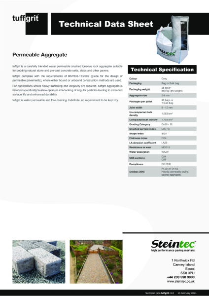 Technical Data Sheet - tuffgrit high performance Bedding and Jointing Aggregate
