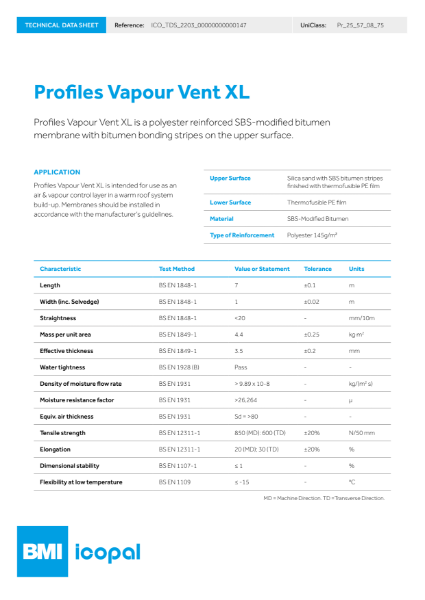Profiles Vapour Vent XL Technical Data Sheet