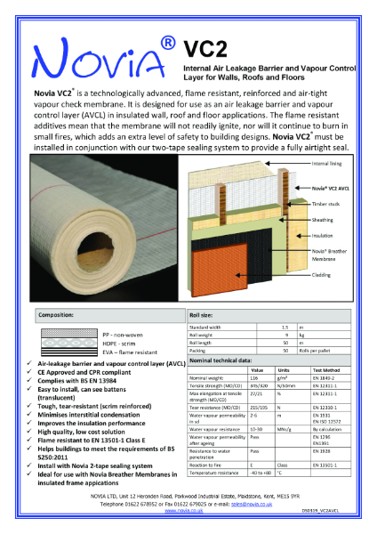 Novia VC2 Air and Vapour Control Layer Datasheet