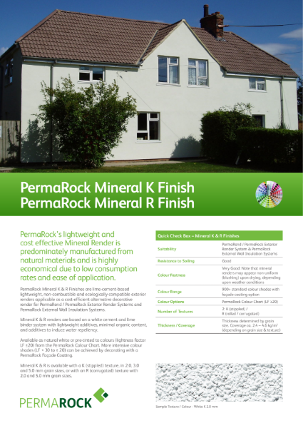 PermaRock Mineral K & R Renders (lime-cement-based, lightweight, non-combustible, cost effective renders)