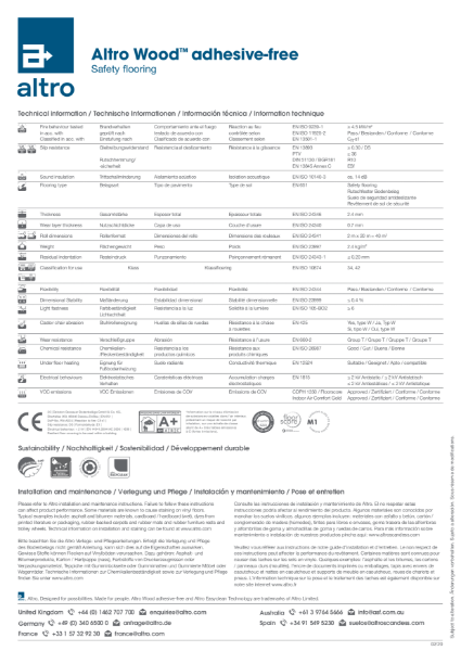 Altro Wood adhesive-free Technical Data Sheet