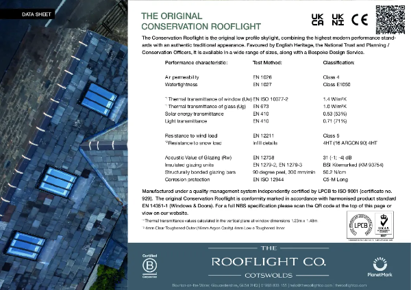 The Original Conservation Rooflight Data Sheet