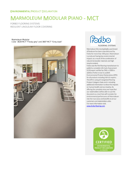 Marmoleum Piano Environmental Product Data sheet 