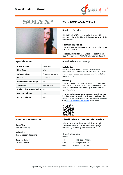 SXL-1022 Web Effect Specification Sheet