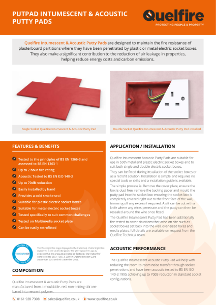Product Data Sheet - Intumescent Acoustic Putty Pad