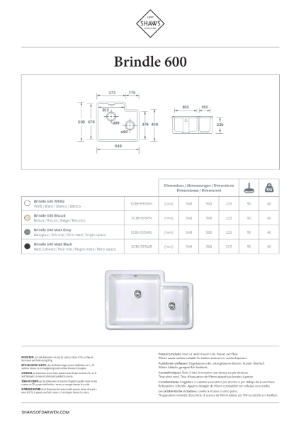 Brindle 600 Single Bowl Kitchen Sink - PDS