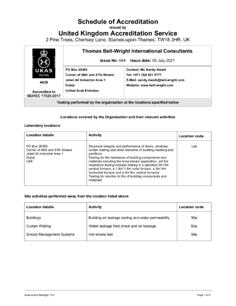 UKAS Accreditation  ISO 17025 Laboratory 4439