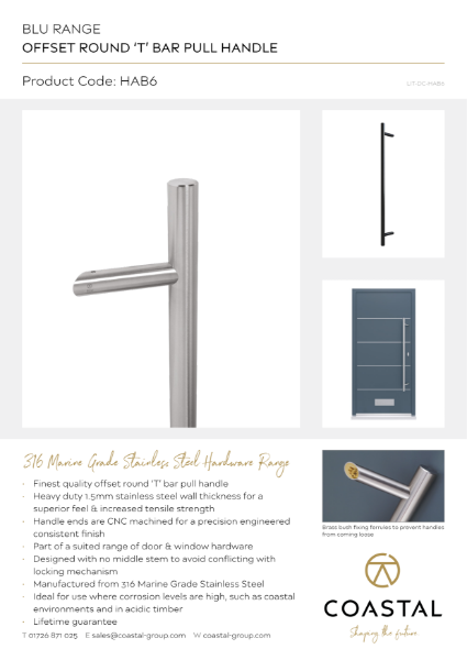 BLU™ - HAB6 Offset Round 'T' Bar Pull Handle Data Card