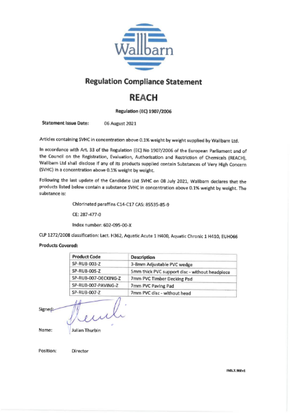 PVC Pad REACH datasheet