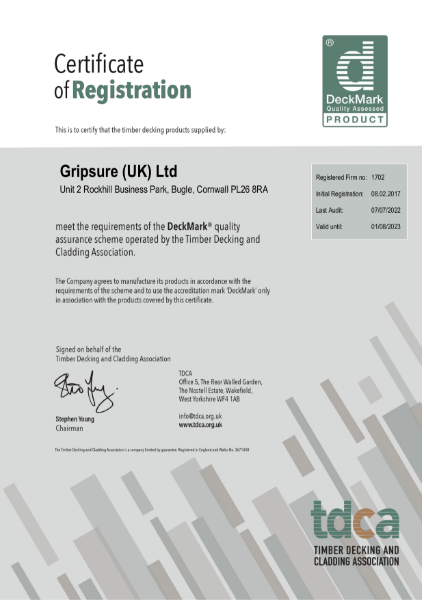 Gripsure DeckMark® Certificate