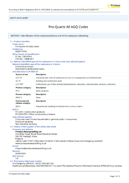 Safety Data Sheet - Pro-Quartz Sand