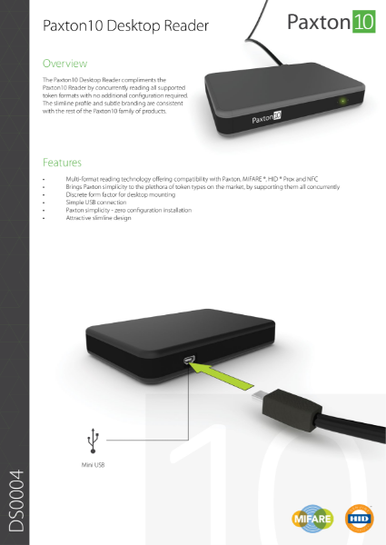 Paxton10 Desktop Reader - data sheet