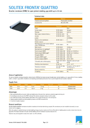 Pro Clima Solitex Fronta Quattro Technical Datasheet