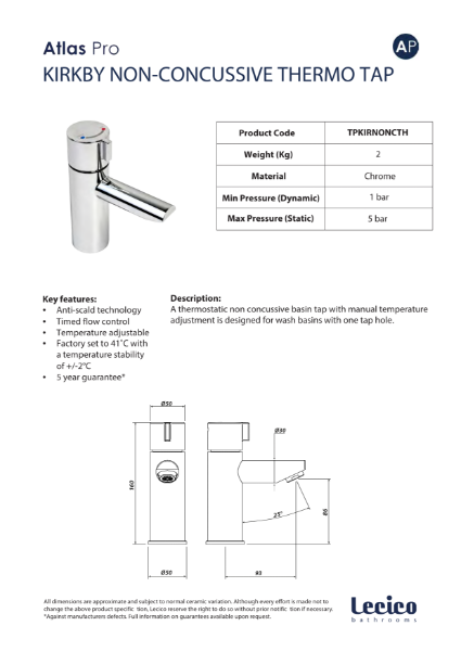 Kirkby Thermostatic Non Concussive Tap