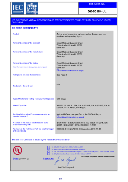 IEC Scheme for Mutual Recognition of Test Certificates for Electrical Equipment (IECEE) CB Scheme – DK-90184-UL