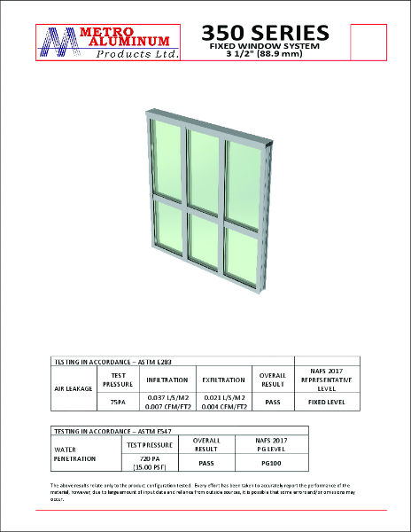 350 Series Strip Window - Air and Water - Refrence Chart