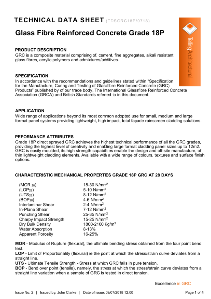 Glass Fibre Reinforced Concrete Grade 18P