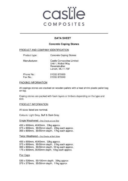 Concrete Coping Stone - Data