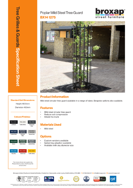 Carbon Steel Poplar Tree Guard Specification Sheet