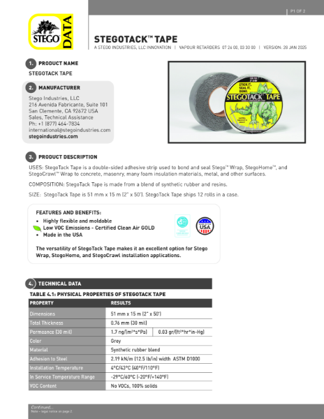 StegoTack Tape Data Sheet