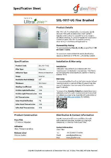 SXL-1017-UG Fine Brushed Specification Sheet
