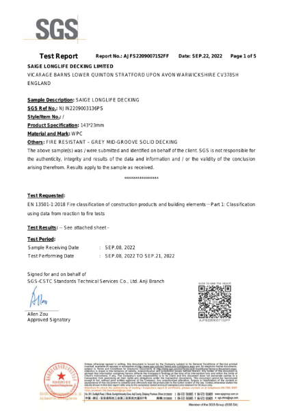 Fire Resistant Test Report - Solid Decking