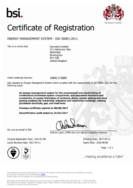 ISO 50001:2011 Certificate