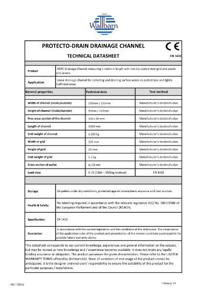 Drainage channel Datasheet