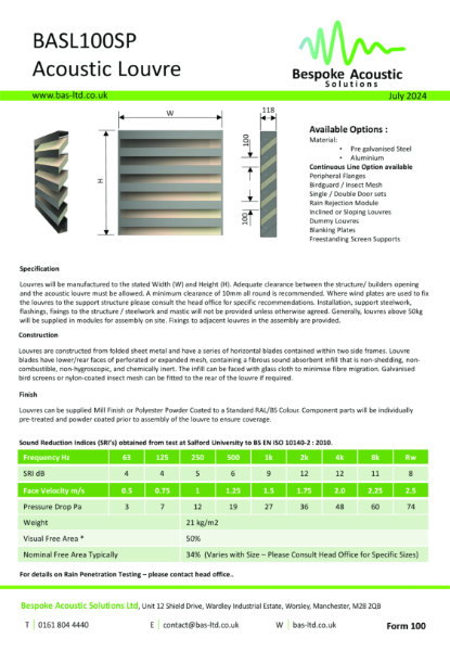 BASL100SP - Acoustic Louvre