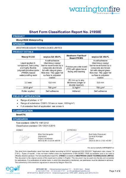 Short Form Classification Report_21958E CEN TS 1187 T4