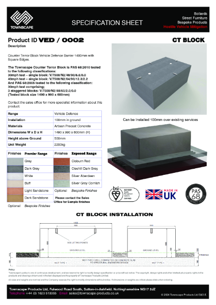 1490 X 990 X 600 Square Edged CT Block Specification SheetVED0002