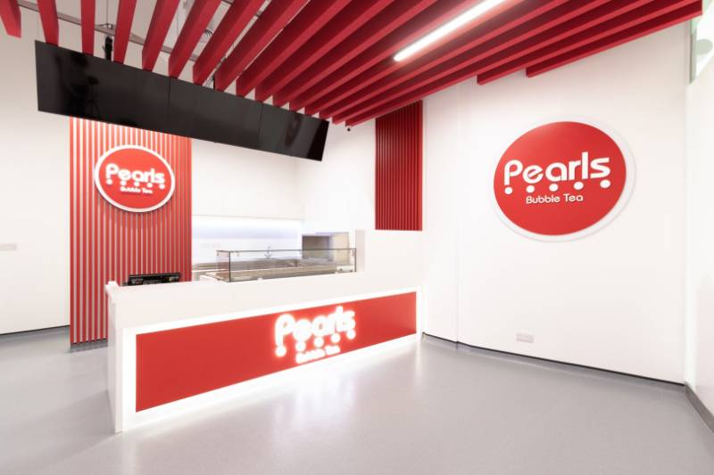Branded Breeze acoustic baffles for design and fit out of Pearls Bubble Tea retail unit in Eastbourne